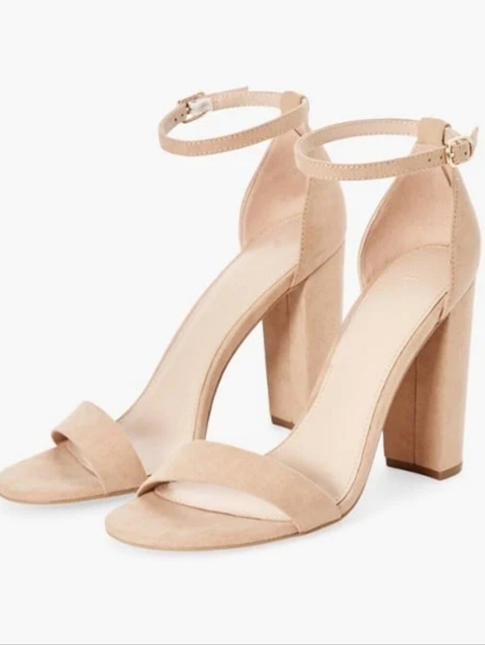 JustFab Nude Suede Ankle-Strap Block Heels